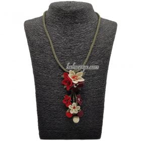 Needle Lace Pendulum Flower With Balls Necklace Red