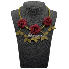 Needle Lace Rose Branch Necklace Claret Red