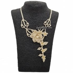 Needle Lace Black Rose Necklace White