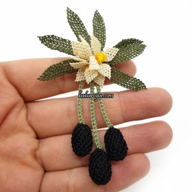 Needle Lace Black Olive Brooch