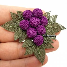 Needle Lace Grape Brooch Purple