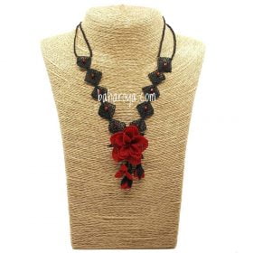 Needle Lace Andiz Plateau Necklace Black-Red