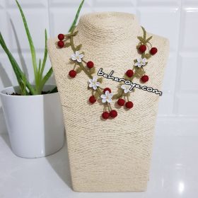 Needle Lace Flower Cherry Necklace