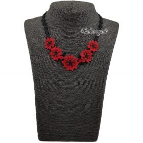 Needle Lace Garden Flower Necklace Red