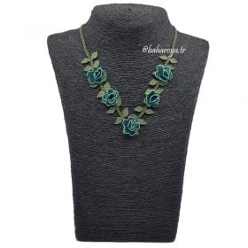 Needle Lace Rose Necklace Turquoise