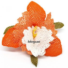 Needle Lace Orchid Brooch Orange