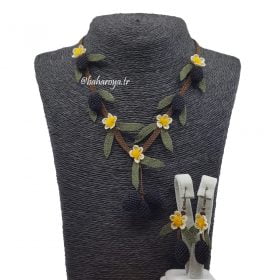 Needle Lace Olive Necklace Earrings Set
