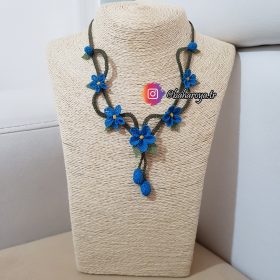 Needle Lace Ivy Necklace Blue