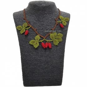 Needle Lace Rosehip Necklace