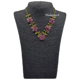 Needle Lace Rose Necklace Damson Color