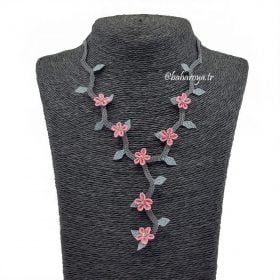 Needle Lace Zigzag Necklace Pink - Gray