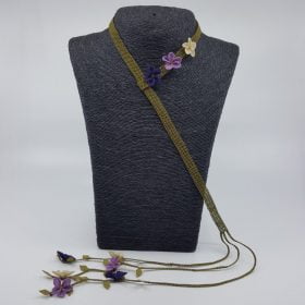 Needle Lace Countryside Flowers Foulard Necklace Purple (Green Rope)