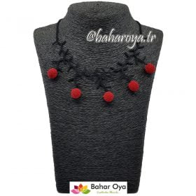 Needle Lace Juniper Necklace Red (Black Rope)