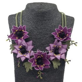 Needle Lace Jonquil Flower Necklace Damson Color