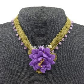 Needle Lace Crystal Rose Necklace Purple
