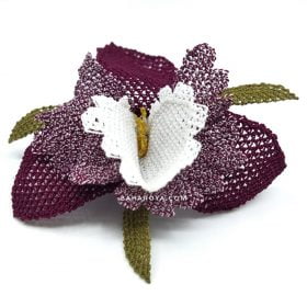 Needle Lace Orchid Brooch Damson Color