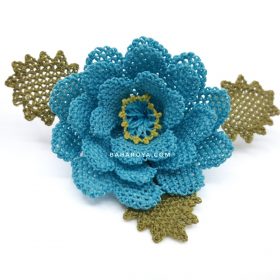 Needle Lace Rose Brooch Turquoise