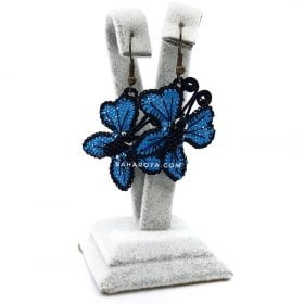 Needle Lace Butterfly Earrings Light Blue