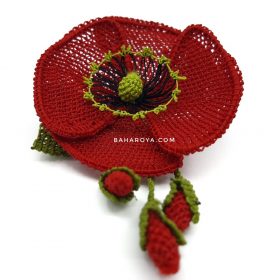Needle Lace Poppy Brooch With Pendulum Cranberries