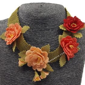 Needle Lace Tetra Roses Necklace