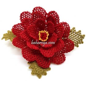 Needle Lace Rose Brooch Red