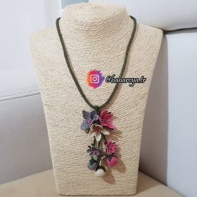 Needle Lace Pendulum Flower With Balls Necklace Pink
