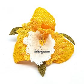 Needle Lace Orchid Brooch Yellow