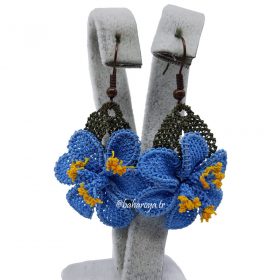 Needle Lace Lily Earrings Blue