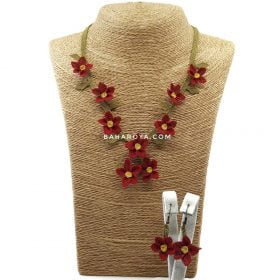 Needle Lace Nazmiye Necklace-Earrings Set Red