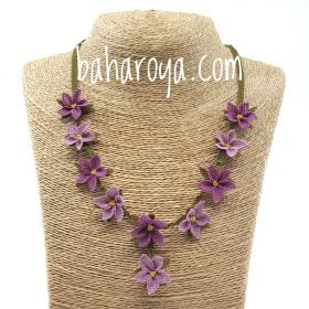Needle Lace Flowers In A Row Necklace Dried Rose Color