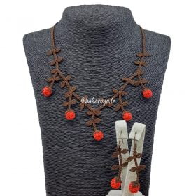 Needle Lace Juniper Necklace - Earrings Set Pomegranate Flower