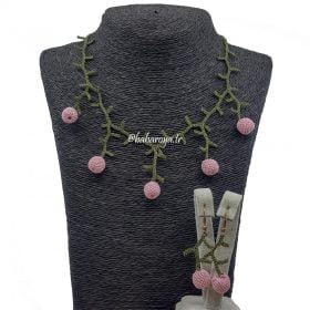 Needle Lace Juniper Necklace - Earrings Set Pink