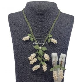 Needle Lace Mulberry Necklace-Earrings Set Cream