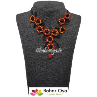 İğne Oyası Gözde Kolye Kırmızı-Siyah
