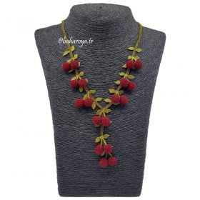 Needle Lace Cherry Necklace Claret Red
