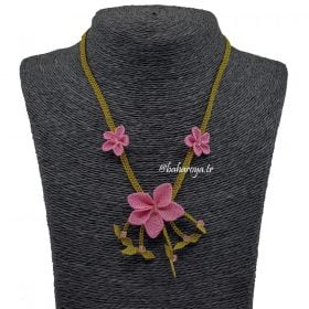 Needle Lace Loved Necklace Pink - Green