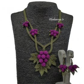 Needle Lace Grape Necklace-Earrings Set Special Purple