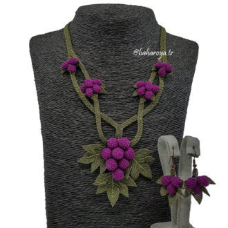 İğne Oyası Üzüm Kolye-Küpe Set Özel Mor