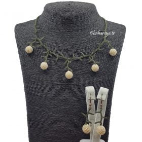 Needle Lace Juniper Necklace - Earrings Set Cream