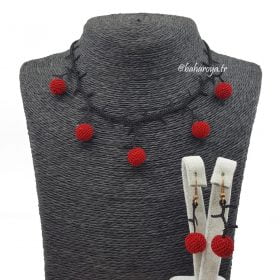 Needle Lace Juniper Necklace - Earrings Set Red