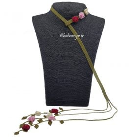 Needle Lace Foulard Necklace Rose Bud Pink - Cream