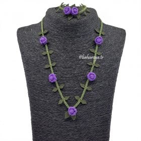 Needle Lace Rose Bud Necklace-Bracelet Lilac