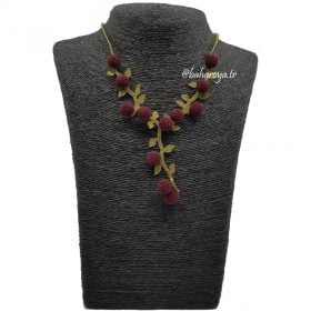 Needle Lace Pearl Necklace Claret Red