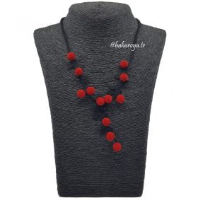 Needle Lace Pearl Necklace Red
