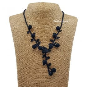Needle Lace Pearl Necklace Black