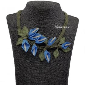 Needle Lace Calla Lily Necklace Blue