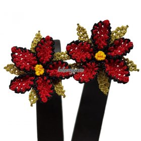 Needle Lace Wildflower Earrings Red - Black
