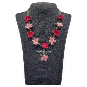 Needle Lace Flowers In A Row Necklace Pink - Light Pink