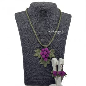 Needle Lace Grape Necklace-Earrings Set Purple