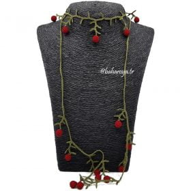 Needle Lace Wrap Juniper Necklace Red